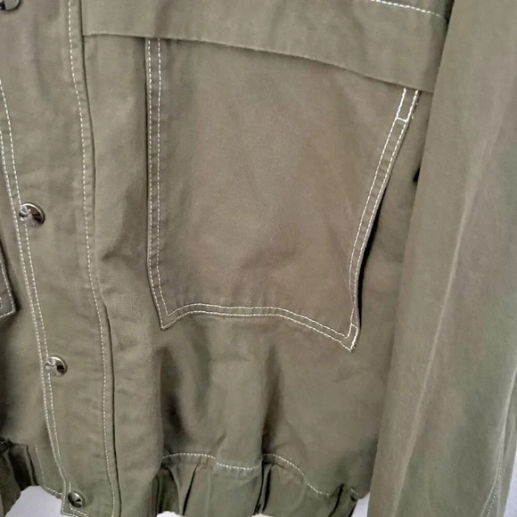 SANS SOUCI | Army Green Contrast Topstitch Moto Jacket Utility | Size Large - Picture 7 of 7